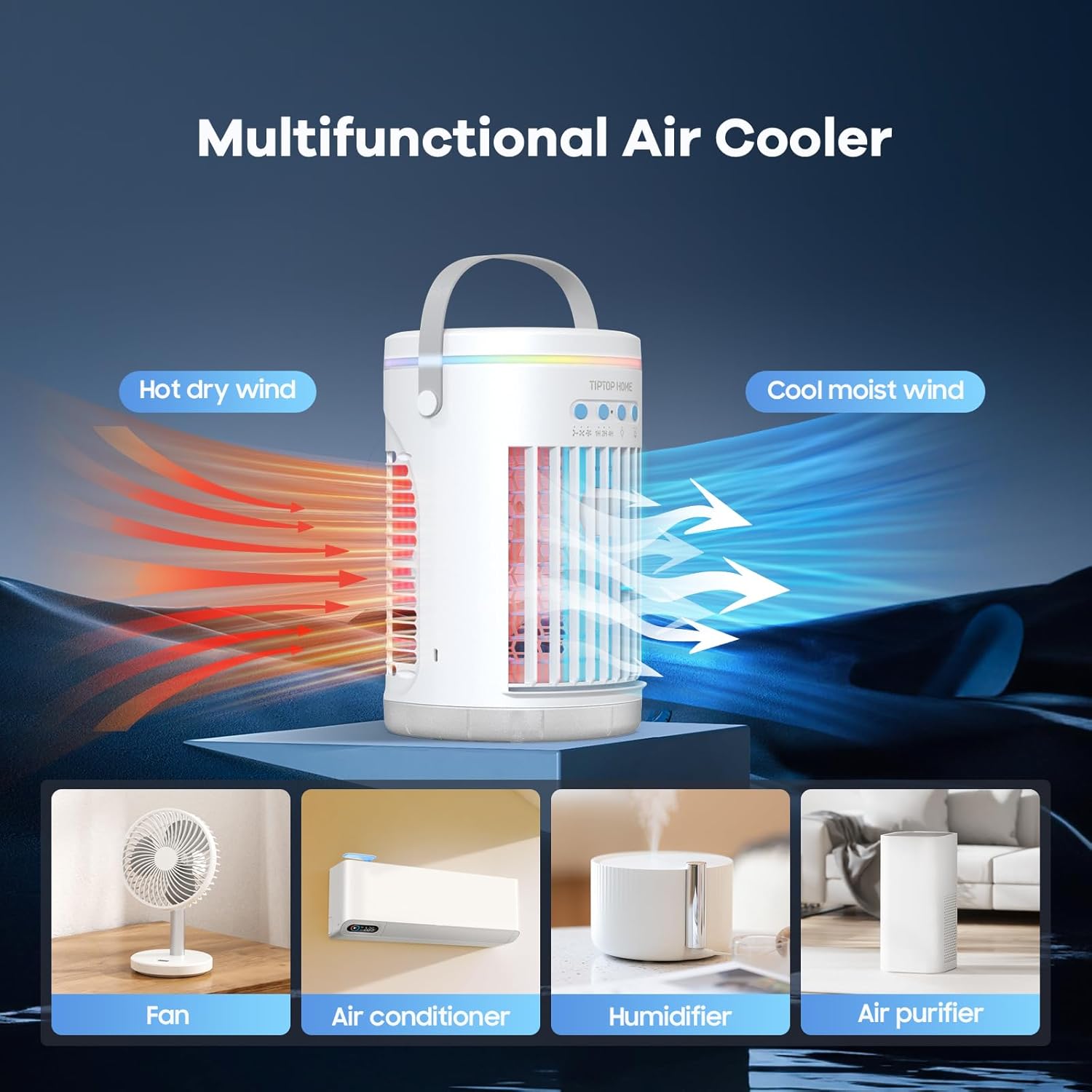 Portable Air Conditioner, Evaporative Air Cooler with 1400ml Water Tank, Portable AC Unit Air Cooler, 3 Speeds & 2 Mist, Personal Air Conditioners Cooling Fan for Desk, Home (White)