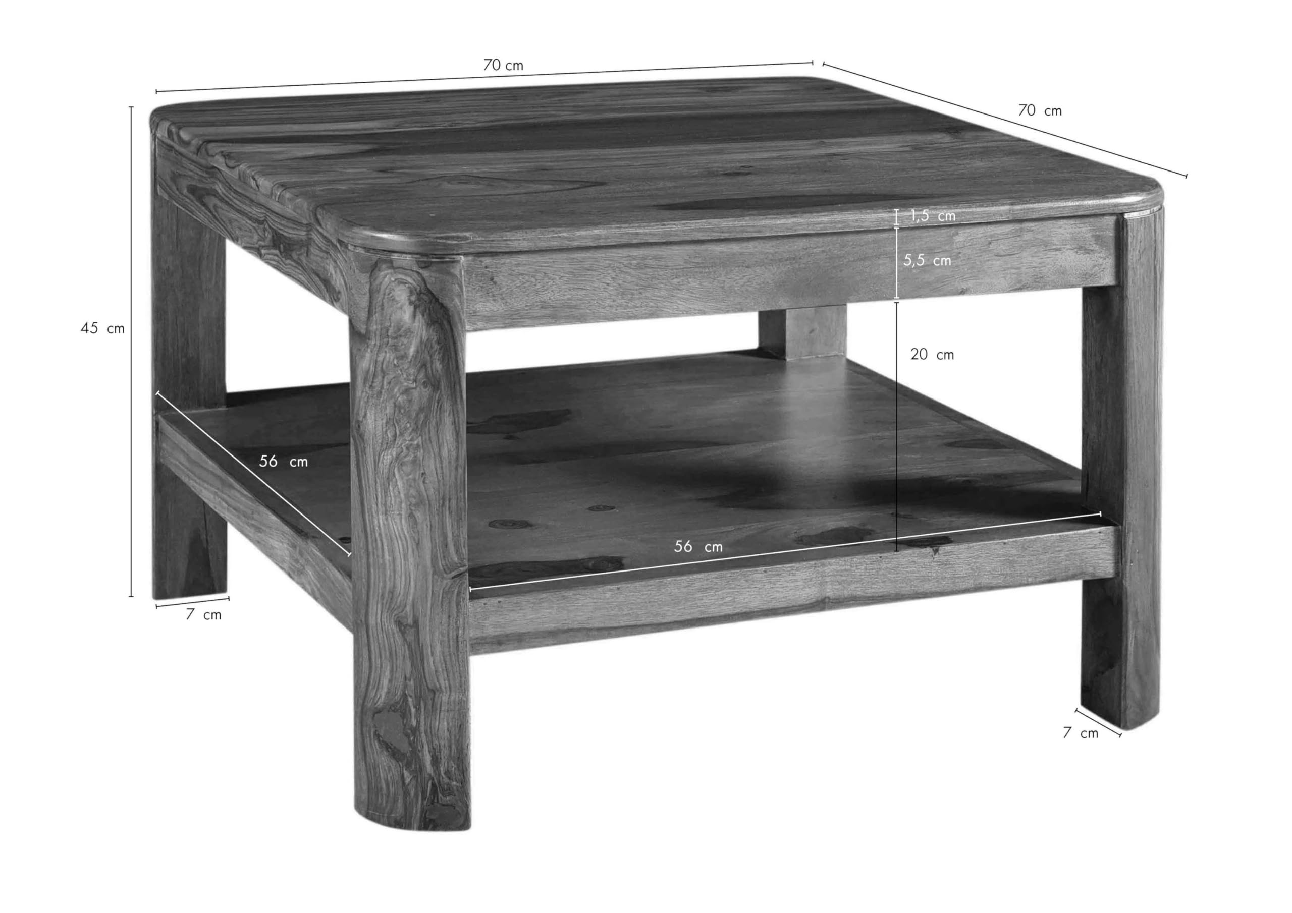 MASSIVMOEBEL24.DE | Toronto Couchtisch Sheesham/Palisander - Verschiedene Größen und Farben, Farbe:Dunkelbraun gebeizt, Größe:70x70 cm
