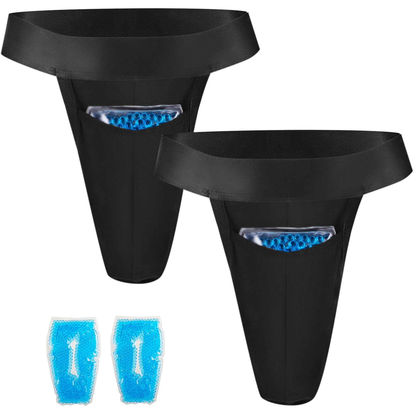 Janmercy 2 Pcs Vasectomy Underwear Jockstrap with 2 Custom Fit Ice Pack, Support Snug Briefs Vasectomy Gift for Men Testicular Support and Pain Relief, Black