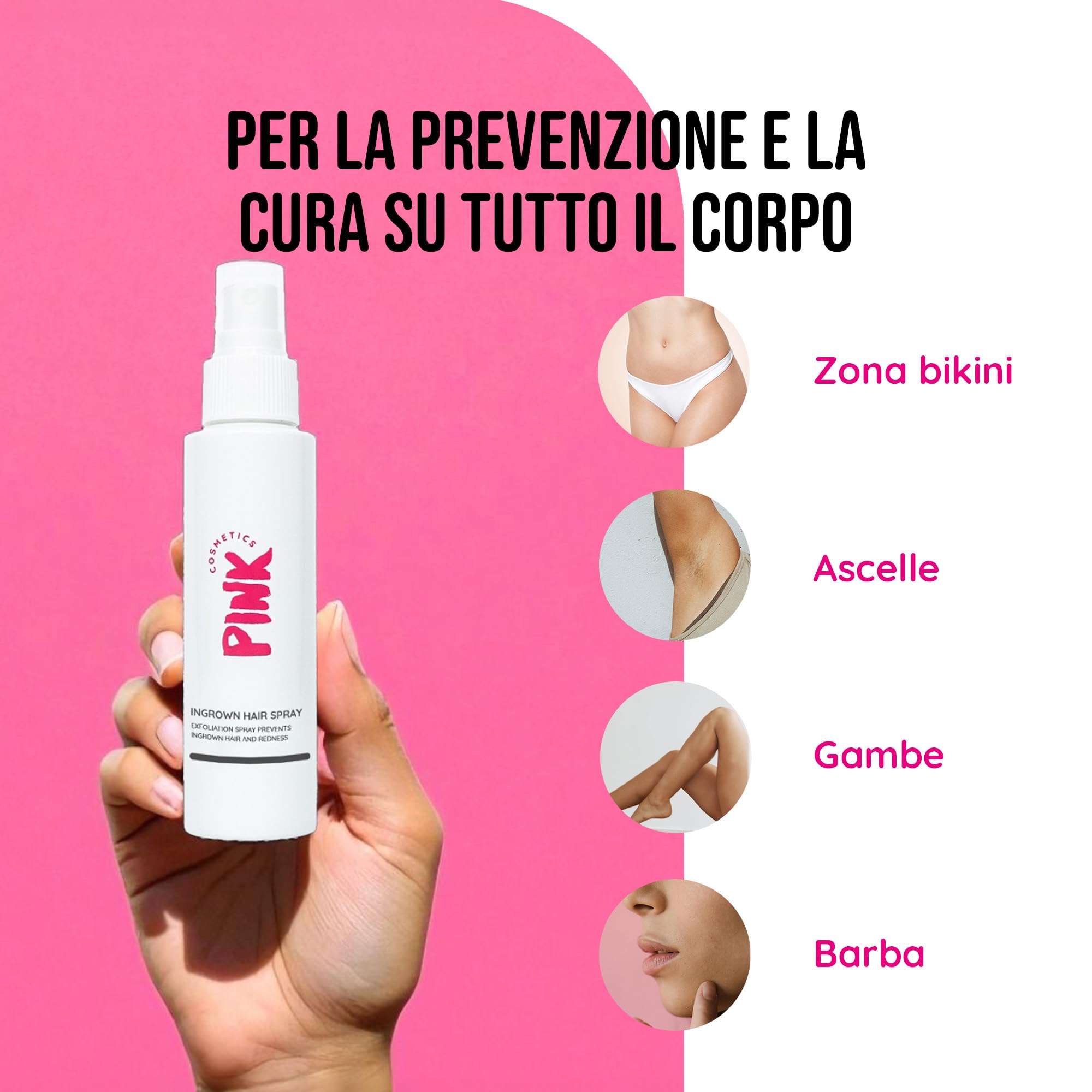 PINK Ingrown Hair Spray soluzione (100 ml) - Ideale dopo la ceretta, lo zucchero e la rasatura - Per peli incarniti e ustioni da rasoio - Adatto a tutto il corpo, in particolare viso