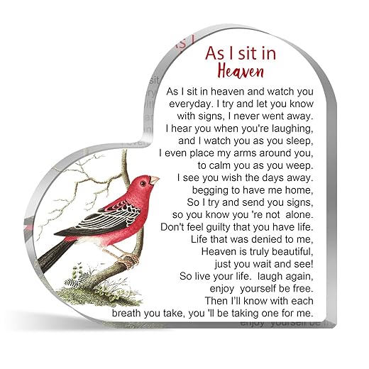 Sympathy Gifts for Loss of Loved One,Heart Acrylic with Condolence Quote,Bereavement Gifts for Loss of Father,Memorial Gift for Loss of Mother,Cardinal Remembrance Gifts