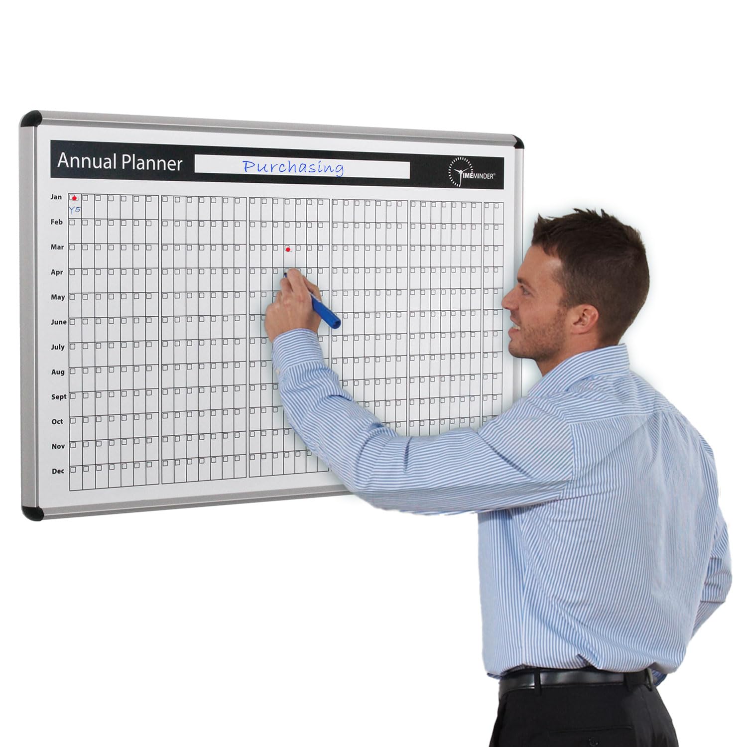 Timeminder Magnetic Whiteboard, Annual Planner, 900 x 600 mm, Dry-Erase, Wall-Mounted, Aluminium Frame- Ideal for Office, Home, School