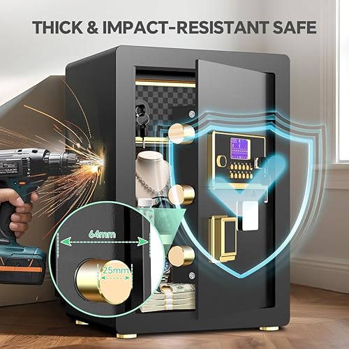 Miniatura 4 de Caja de seguridad con teclado digital y sistema de alarma  Caja de seguridad electrónica para efectivo de joyería con estantes ajustables  Incluye