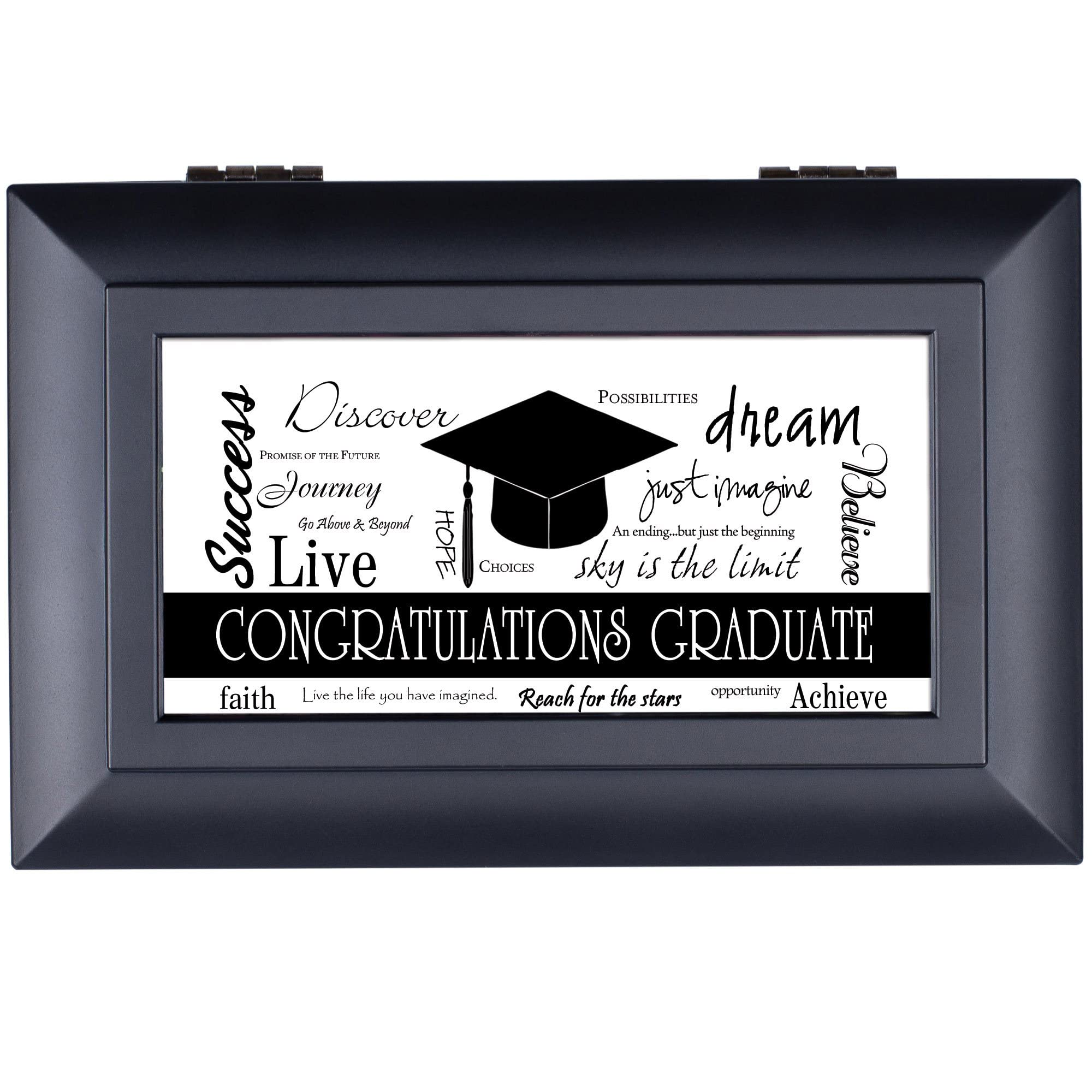 Schmuckkästchen mit Musik, Aufschrift "Congratulations Graduate", Schwarz