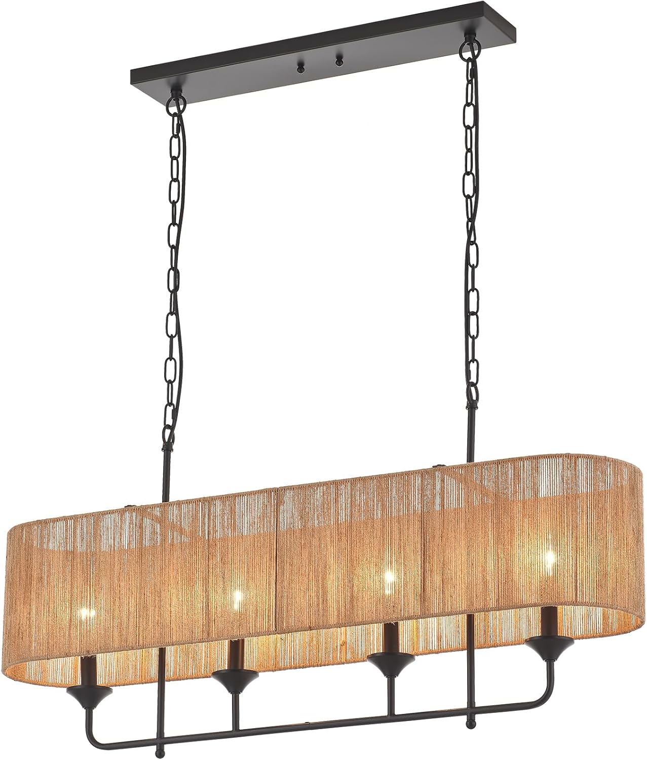 42” Hand Woven Rattan Pendant Light Linear Large Island Light Boho Chandelier for Dining Room Kitchen Island Living Room, UL Listed A-Rattan