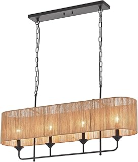 42” Hand Woven Rattan Pendant Light Linear Large Island Light Boho Chand...