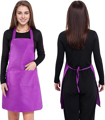 Miniatura 31 de Fengek Delantal con babero de 8 piezas para delantal de cocina unisex colorido a granel con 2 bolsillos espaciosos para cocina, barbacoa, pintura