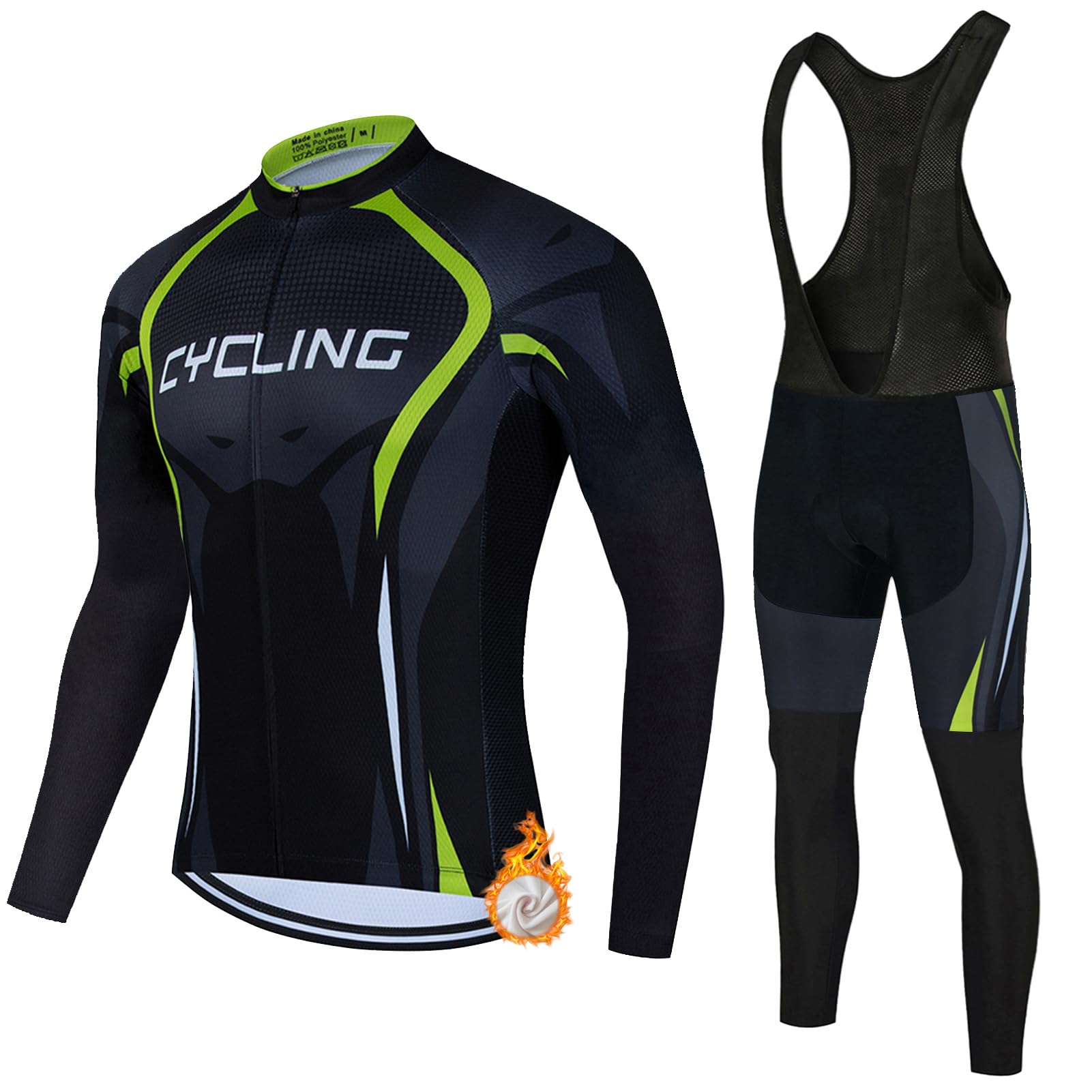 Completo Ciclismo Uomo Abbigliamento Bici MTB Invernale Tuta da Ciclista,Maglietta Bicicletta Termico Vello Giacca Manica Lunga e Salopette Pantaloni con 19D Gel Imbottiti,Completi Maglia da Ciclo