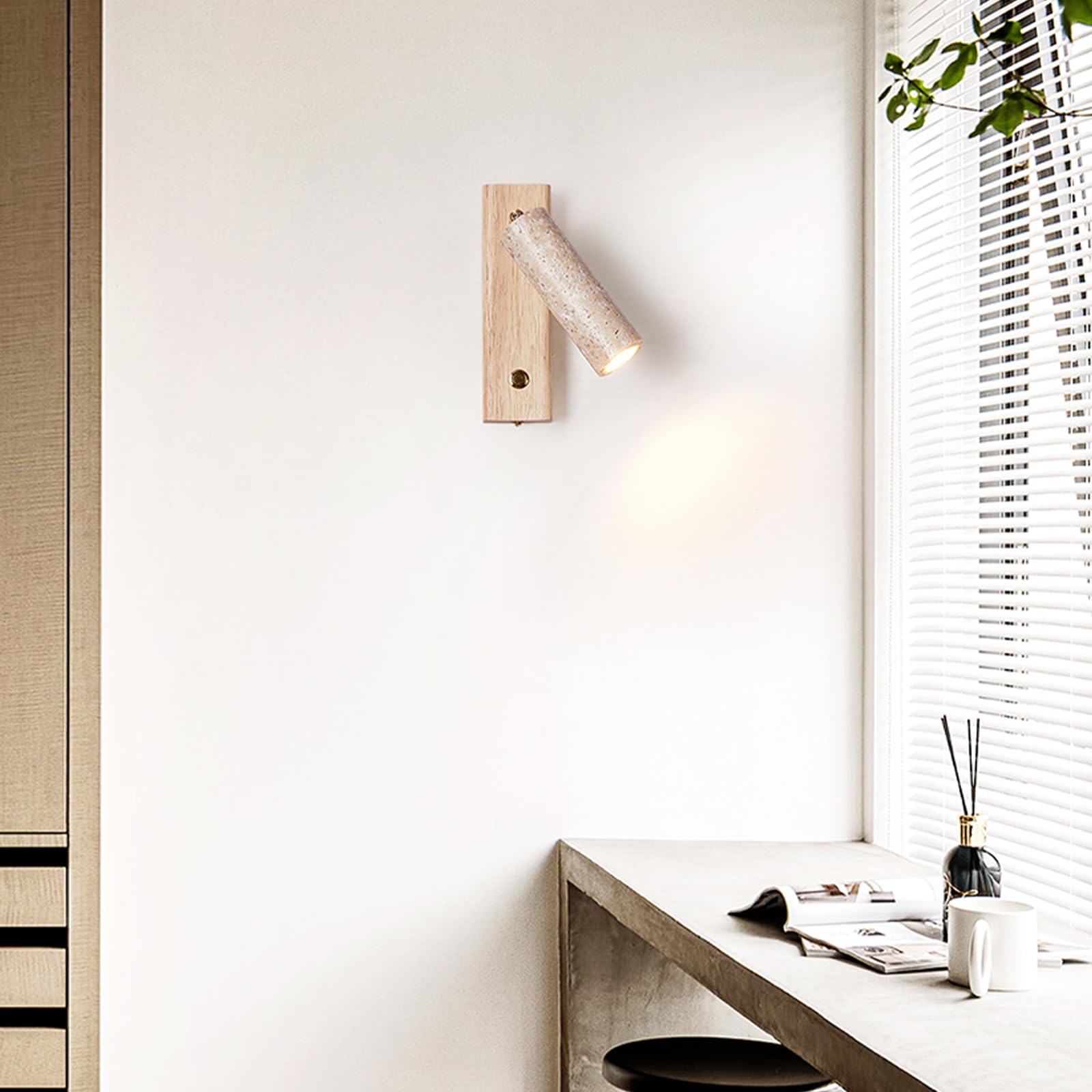 Apliques de Pared Modernos Interior Lámpara de Pared de Travertino Amarillo Natural de 3W Luz de Lectura LED de Montaje En Pared Luz de Pared de Mármol Ajustable con Interruptor de Encendido/Apagado
