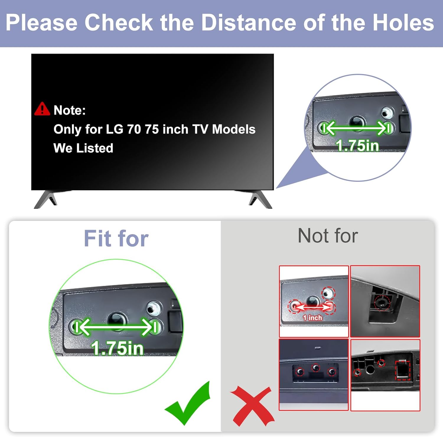 Metal TV Legs for LG TV Stand Base, Only for 70" 75" LG TV Legs 70UJ6570 70UK6550PUA 70UM7370 75UJ6500 75UJ6470 75UJ6470UC 75UN7370PUC 75UJ657AUB 75UJ6570A 75UJ6450 70UM7370PUA 70UN6955ZUC 70UN7070