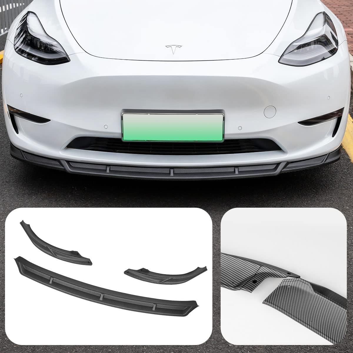 BMZX Tesla Model Y Front Lip Spoiler Carbon Fiber Pattern Matte ABS Bumper Spoiler Lip Kit Matt for Tesla Model Y 2020 2021 2022 2023