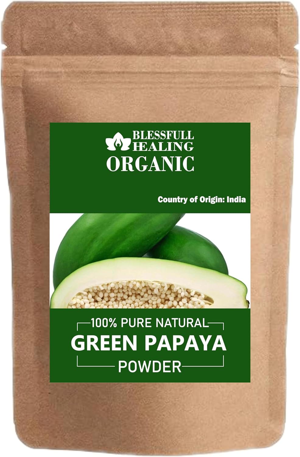 Blessfull Healing Organic Green Papaya Powder 100% Pure Natural 200 Gram / 7.05 oz