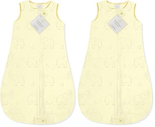 SwaddleDesigns Saco de dormir de franela de algodón, diseño de elefantes sobre amarillo, 6-12 meses, fabricado en los Estados Unidos, manta portátil