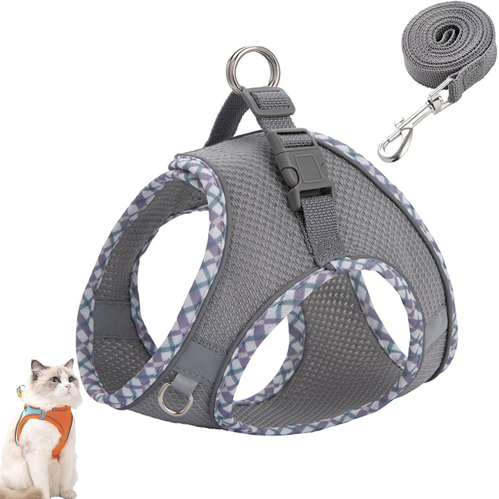 Cat Harness Design for Outdoor Cats, Cat Explorer Harness, Adjustable Soft Mesh Vest with Reflective Safety Strips, Escape Proof, Easy to Wear Cats (L,XXS)