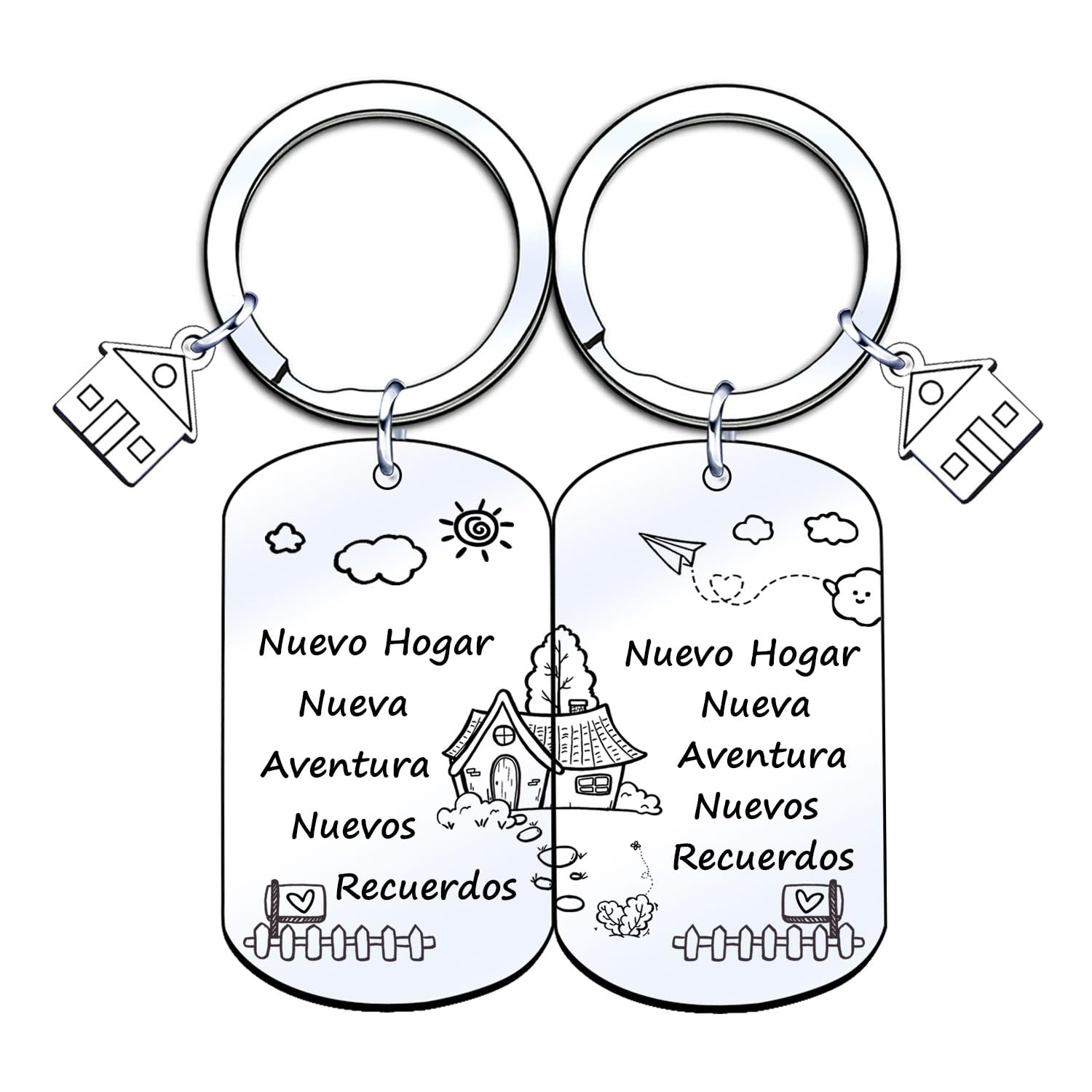 YJYJZX 2 Piezas Llaveros de Casa Nueva, Llavero Nuevas Aventuras, Regalo de Inauguración para Mujer Marido, Regalos De Calefacción Para Parejas