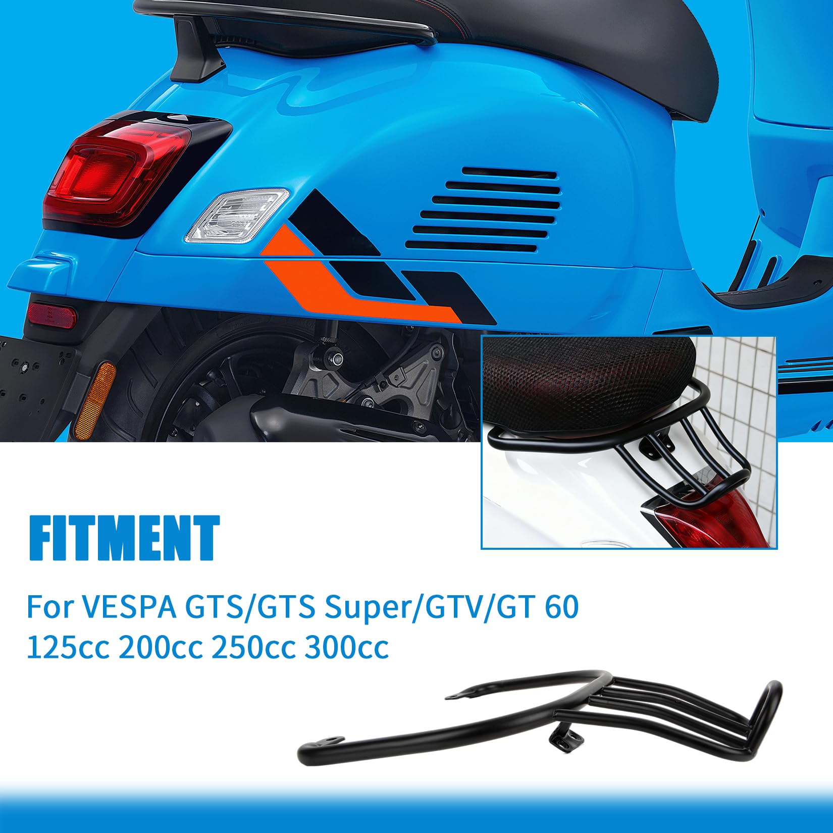 Gepäckträger für Vespa GTS 300 – PSLER für GTS Super GTV GT 60 125cc 200cc 250cc 300cc Motorradzubehör Heckträger Gepäckdachträger Schwarz