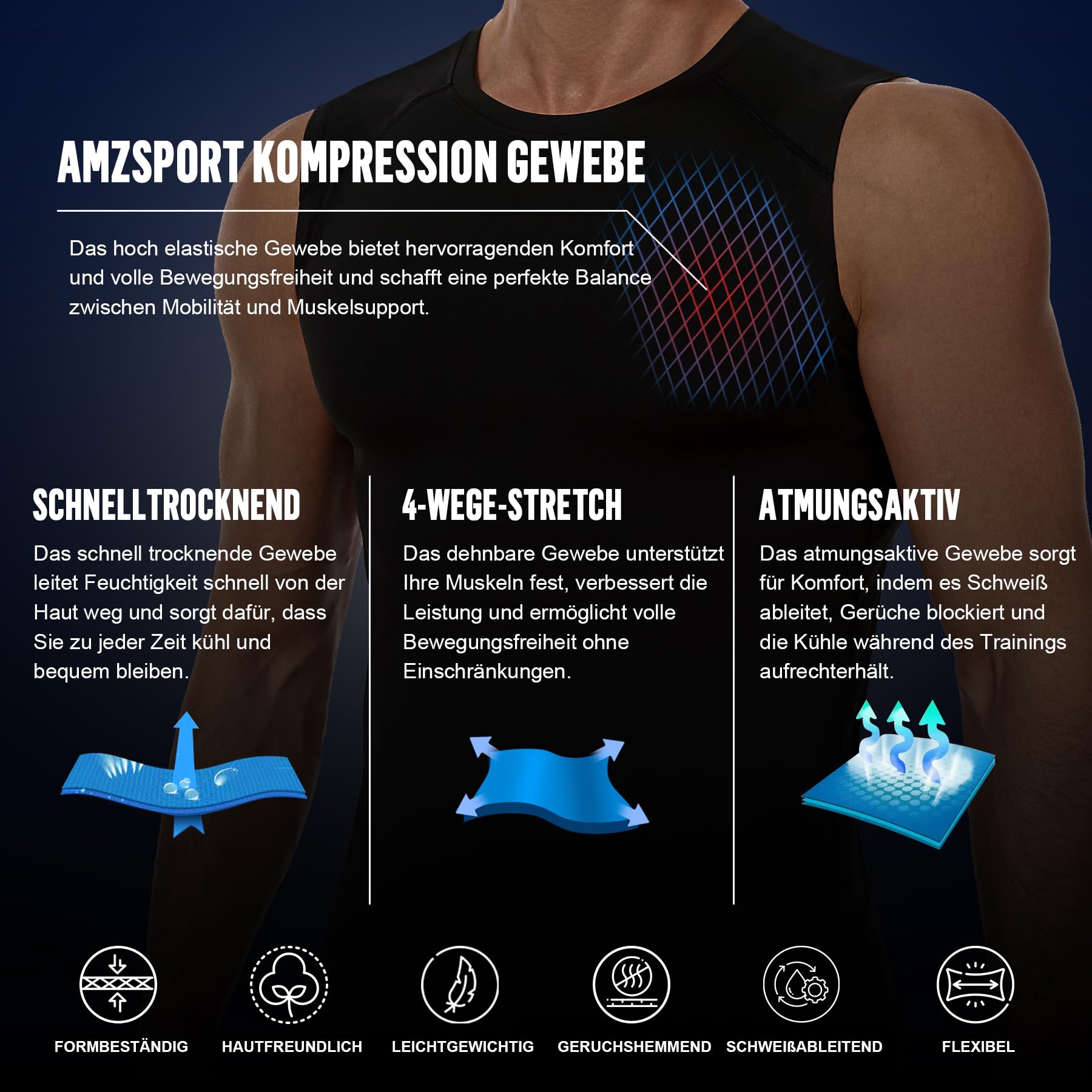 AMZSPORT 5er Pack Herren Tank Top Atmungsaktiv Kompressionsshirt Funktionsshirt Laufshirt Ärmelloses Unterhemd für Sport, Gym, Fitness und Running
