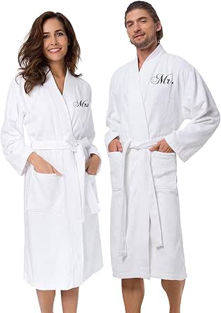 AW Bridal 2-Piece His and Hers Terry Cloth Robes for Couples, Hooded Matching Set