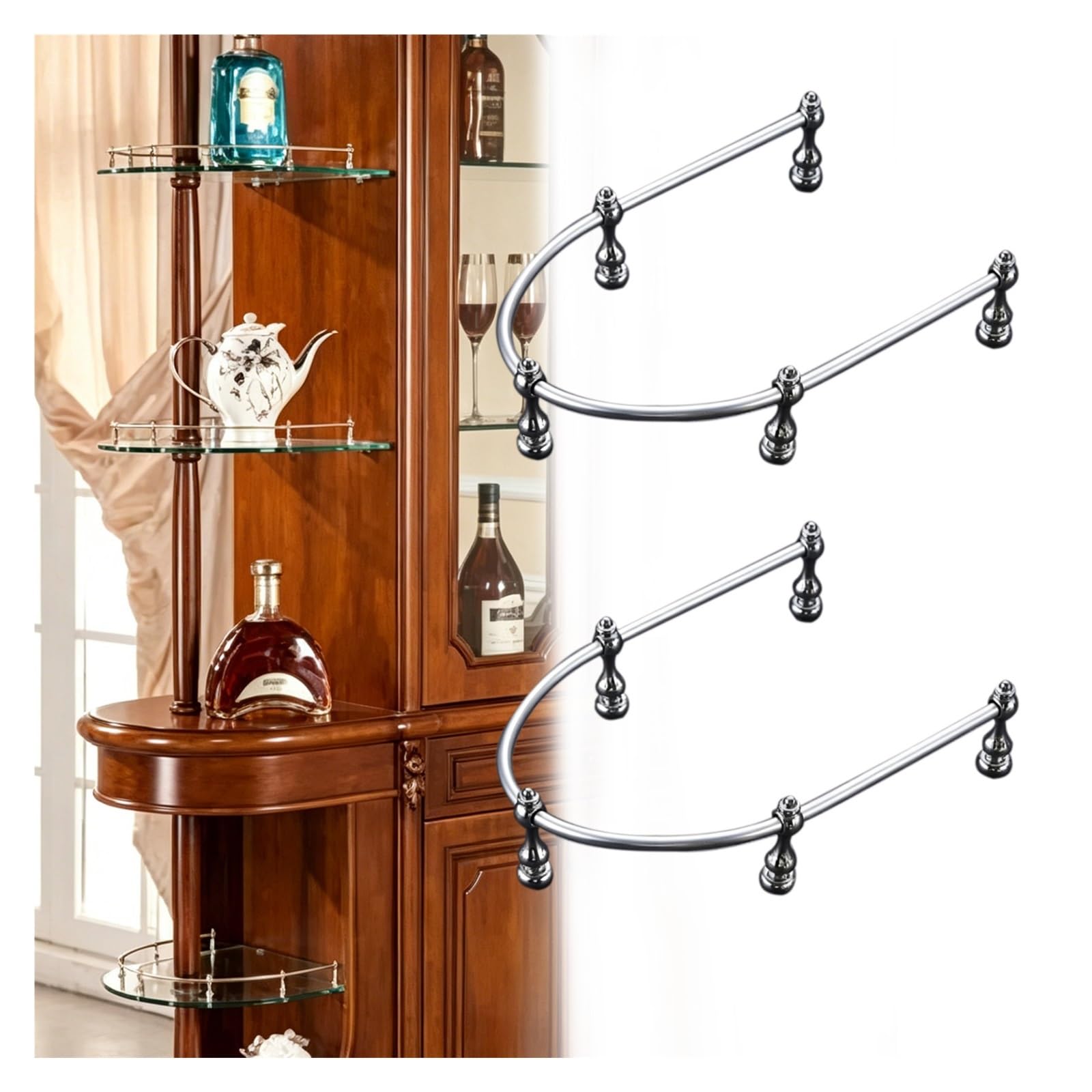 Sturdy Anti-Tipping Gallery Rails 20-158 cm, Bendable Cabinet Shelf Safety Rail with Posts & Screws, Detachable Aluminum Guardrail Bar for Hanging Shelving, Shoe Racks(2pcs,L 20"/50.8cm)