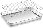 Homikit Quarter Sheet with Rack (1 Pan + 1 Rack), 9x13 Stainless Steel Baking Pan with Wire Cooling Rack for Toaster Oven Roasting, Metal Bacon Cookie Trays Nonstick & Rust Free, Dishwasher Safe