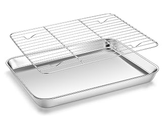 Homikit Baking Sheet with Rack, 9x13 Stainless Steel Quarter Sheet Pan with Wire Cooling Rack Set for Toaster Oven Roasting, Metal Bacon Cookie Trays Nonstick & Rust Free, Dishwasher Safe - Amazon product rated Grade B