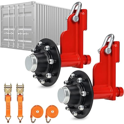 2 Pack Shipping Container Wheels, 8 Lug Wheels Kit with Ratchet Tie Down for Moving 20ft-40ft Empty Shipping Container, Shipping Container Accessories, 22000 Lbs Capacity Each