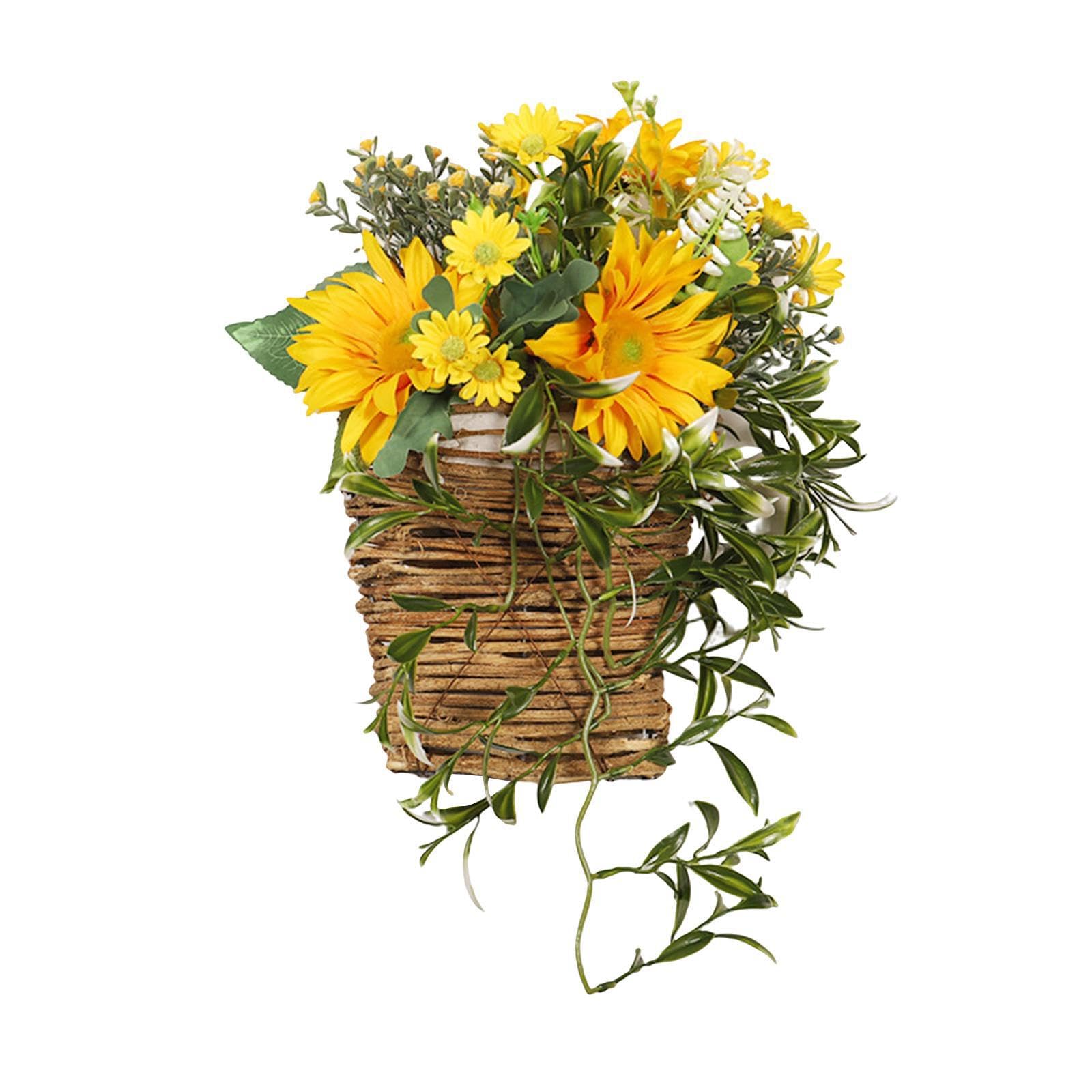 TWISAXC Rustic Charm Hanging Sunflowers Basket Country Chic Decor For Home Sunflowers Basket Wreath Artificial Flowers Wall