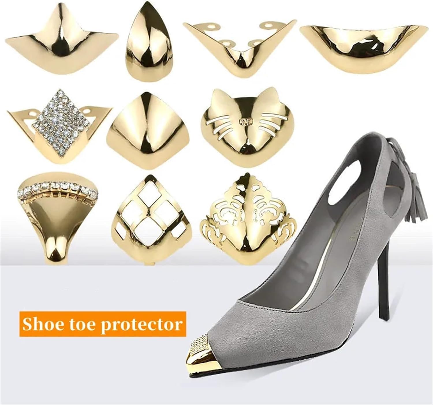 Metal Shoes Pointed Protector 10Pcs Women's High Heeled Shoe Toe Cap Protector Anti Kick Cover Tip Invisible Decoration for Leather Shoes Accessories(Color 1)