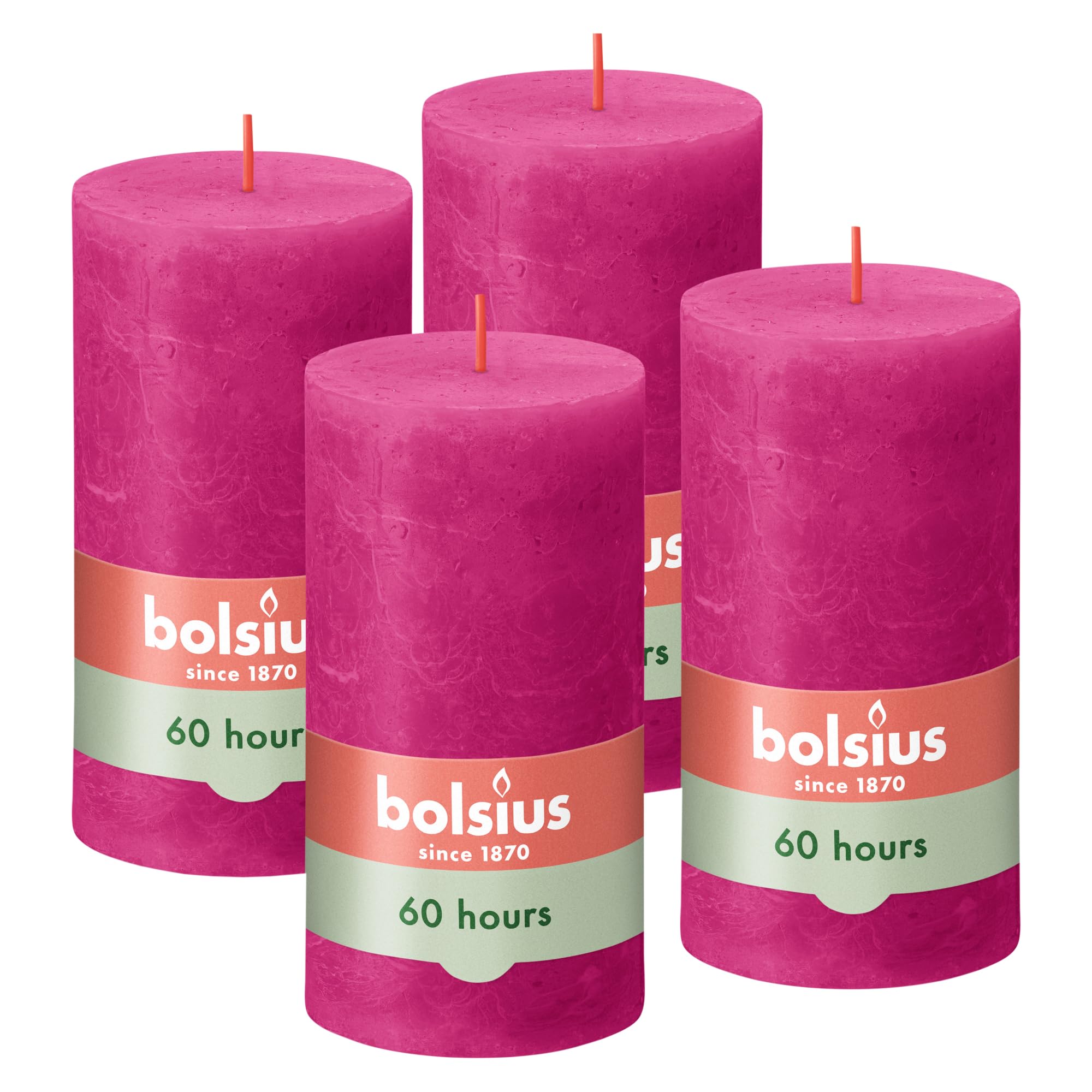 Bolsius - Rustic Candle - Fuchsia - 5.1 in - Pack of 4 - Decorative Candles - No Palm Oil - with Natural Plant Wax