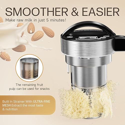 Miniatura 2 de Máquina para hacer leche de almendras de acero inoxidable 304 (filtro integrado) 50 onzas, 6-7 tazas por lote, licuadora de cocina 8 en 1 para hacer