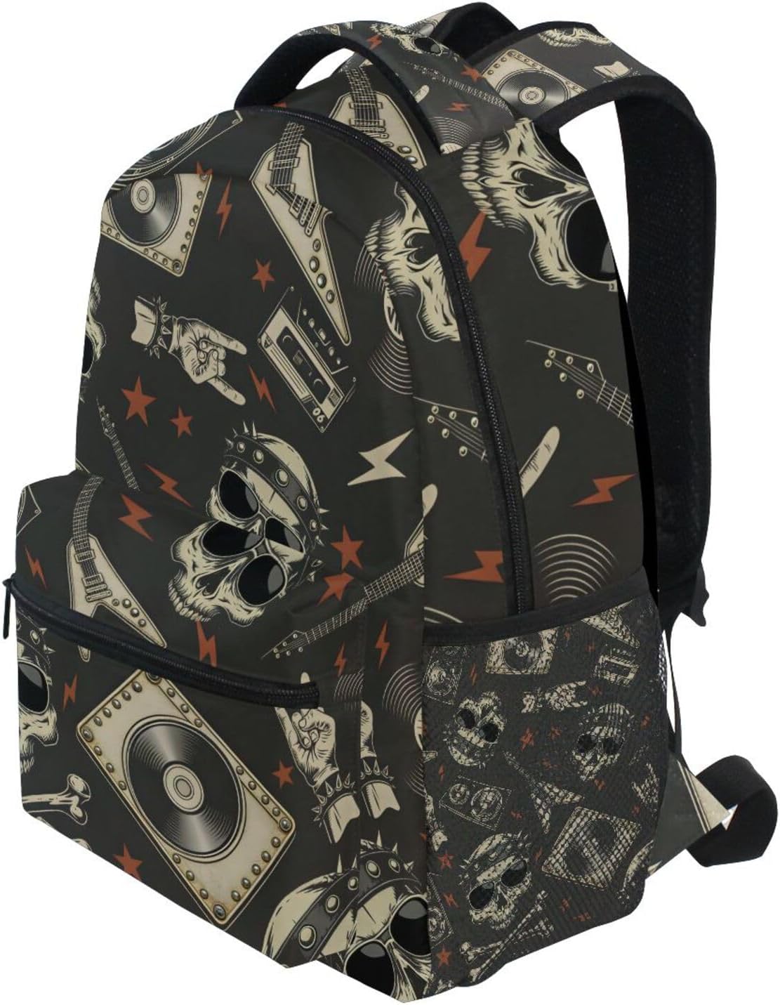 ALAZA Punk Skull Rolk Music & Guitar Large Backpack Personalized Laptop iPad Tablet Travel School Bag with Multiple Pockets