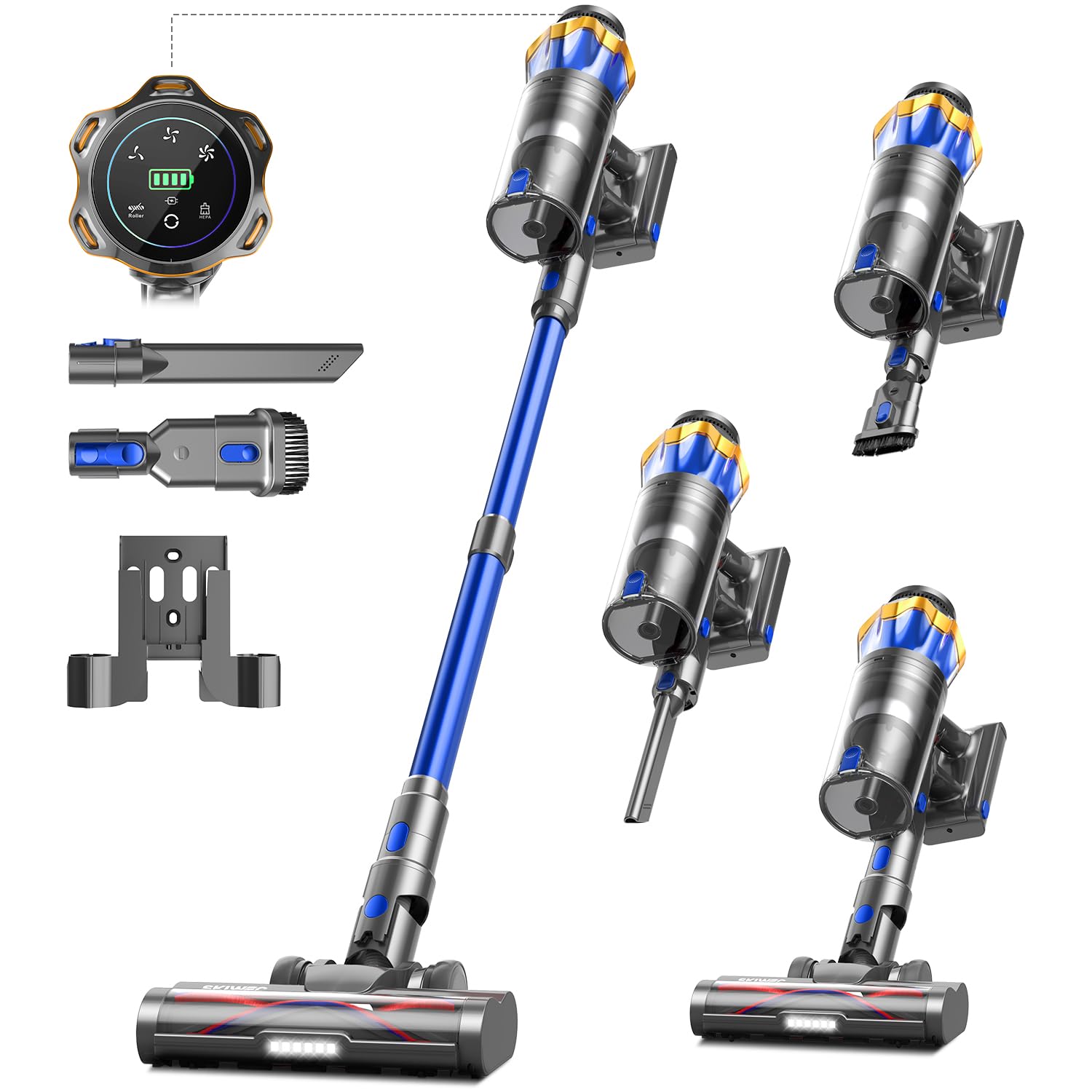 650W 55KPA 70Mins Cordless Stick Vacuum Cleaner with Self-Standing Touch Screen Anti-Tangle for Pet Hair Carpets Hard Fl