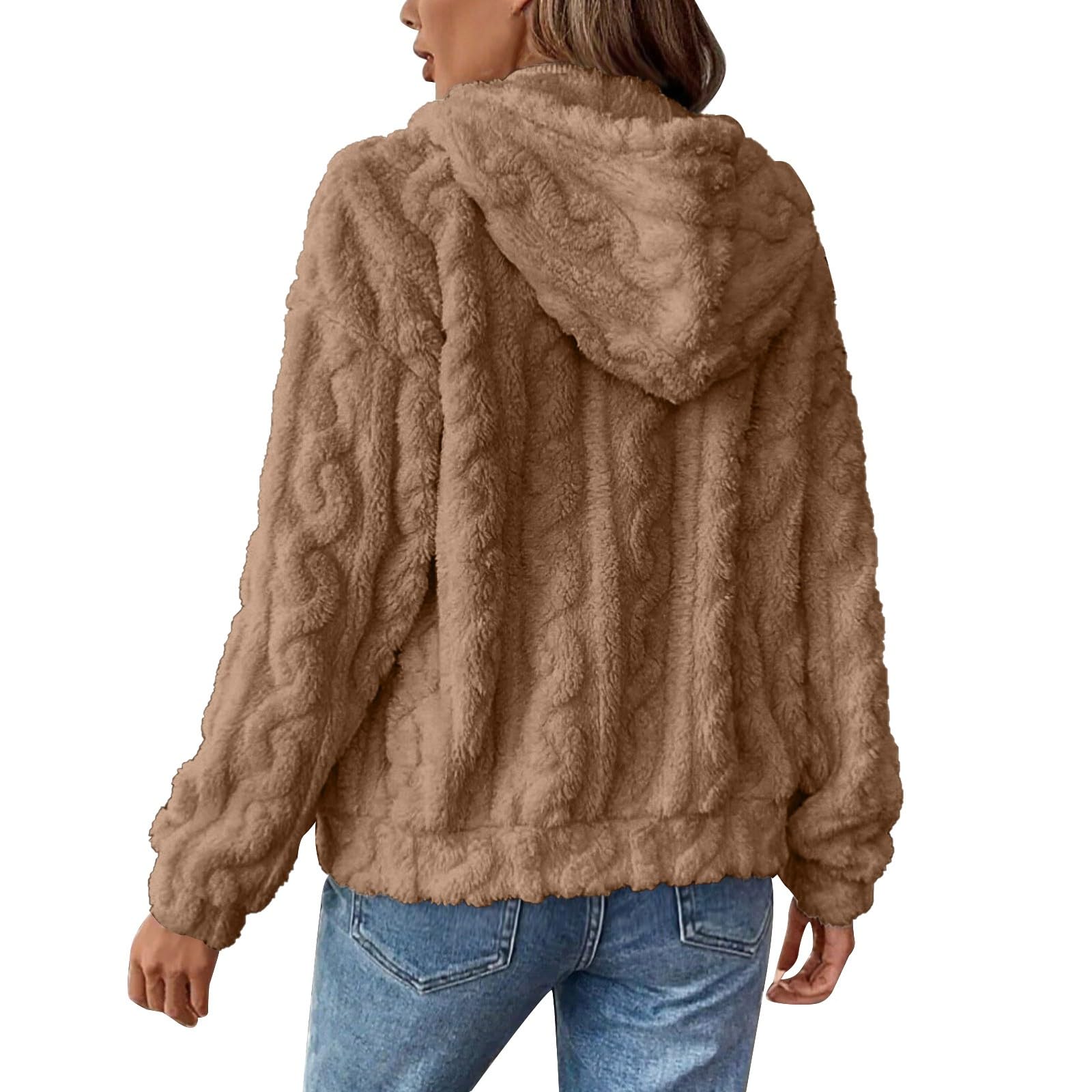 Giacca reversibile in pile con cappuccio e cerniera frontale per l'inverno, calda e morbida, comoda giacca con cerniera completa