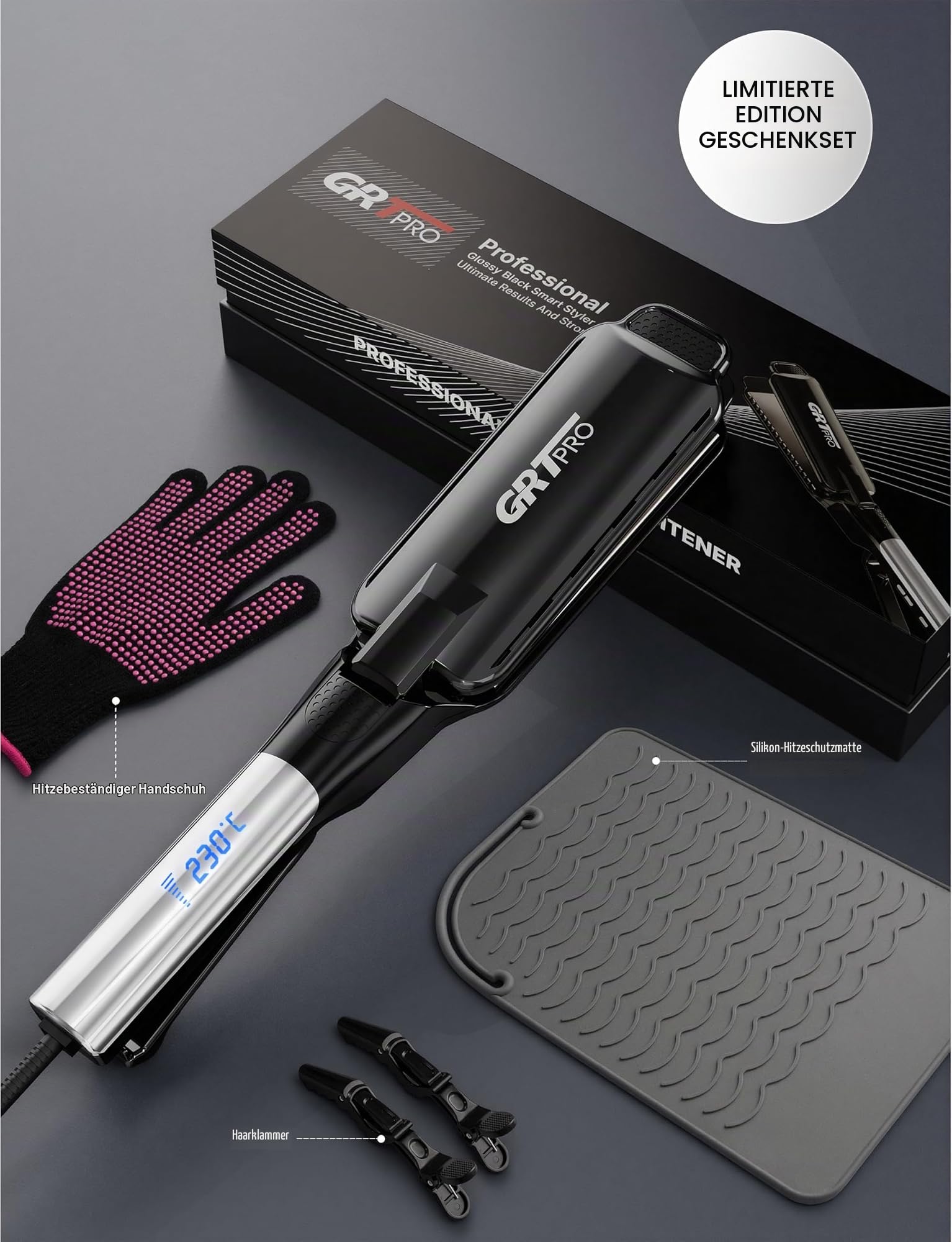 Glätteisen Breit Extra 55mm Haarglätter Professioneller Styler, Anti-Frizz Ionen-Technologie Keramik-Turmalin-Beschichtung LCD-Display 19 Temperaturstufen 50~230°C, Für Dickes, Krauses, Lockiges