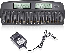 PALO 16 Bay Rechargeable Battery Charger LCD Smart Fast for 1.2V AA AAA NiMH NiCD Batteries with Car Charger (Upgrade)