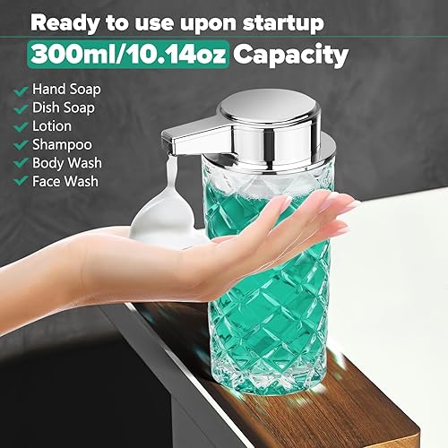Miniatura 4 de Dispensador automático de jabón de espuma para cocina: dispensador de jabón de espuma automático transparente sin contacto de vidrio de 11 onzas