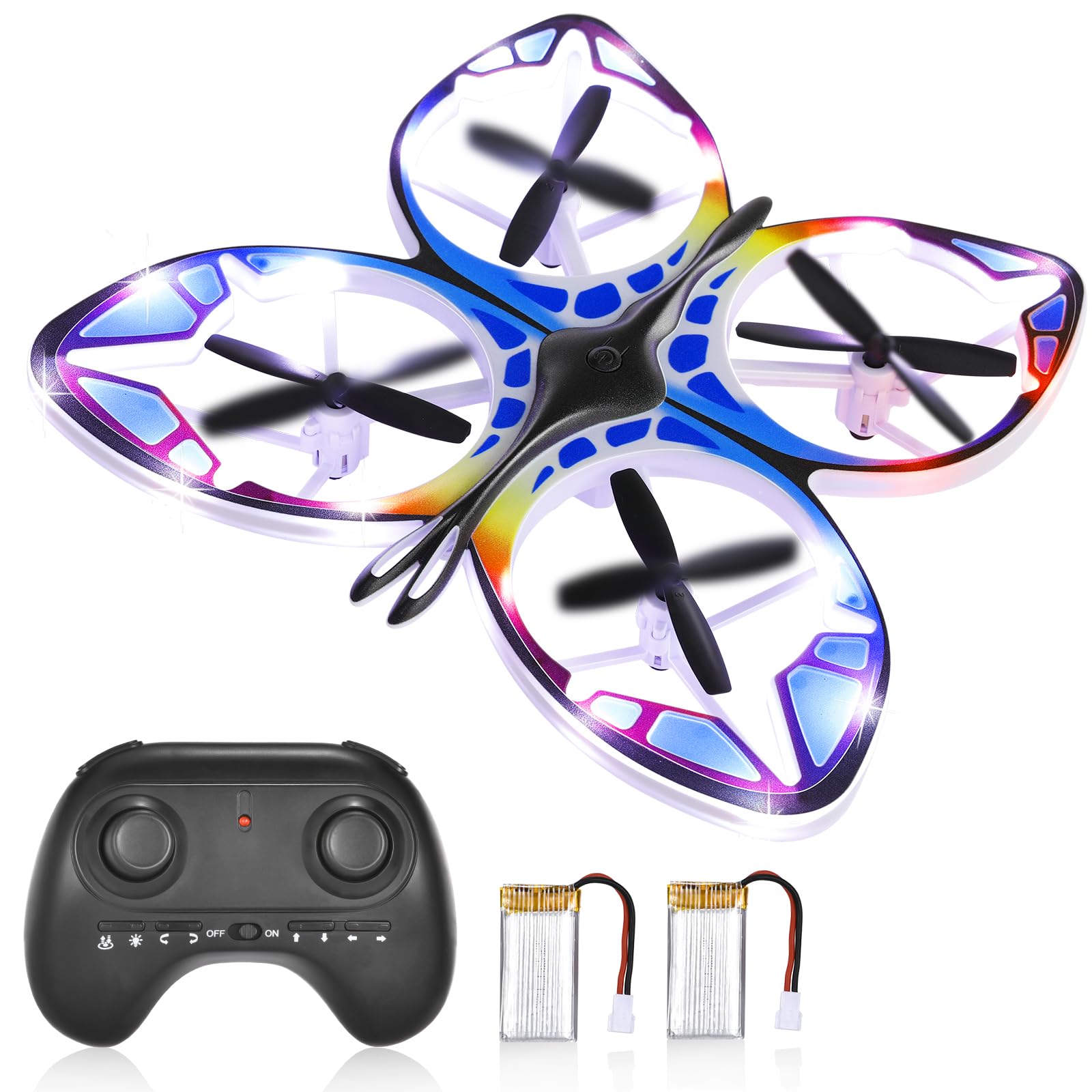 Authticar Kids Mini Drone - RC Butterfly Drone for Beginners with Colorful Light, 3D Flip, Headless Mode, Altitude Hold, Remote Control, Small RC Quadcopter Gift for Age 6-14 Boys & Girls