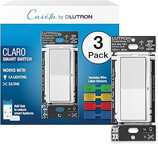 Lutron Claro Smart Switch for Caseta Smart Lighting, for On/Off Control of Lights or Fans | Includes Wire Label Stickers |...