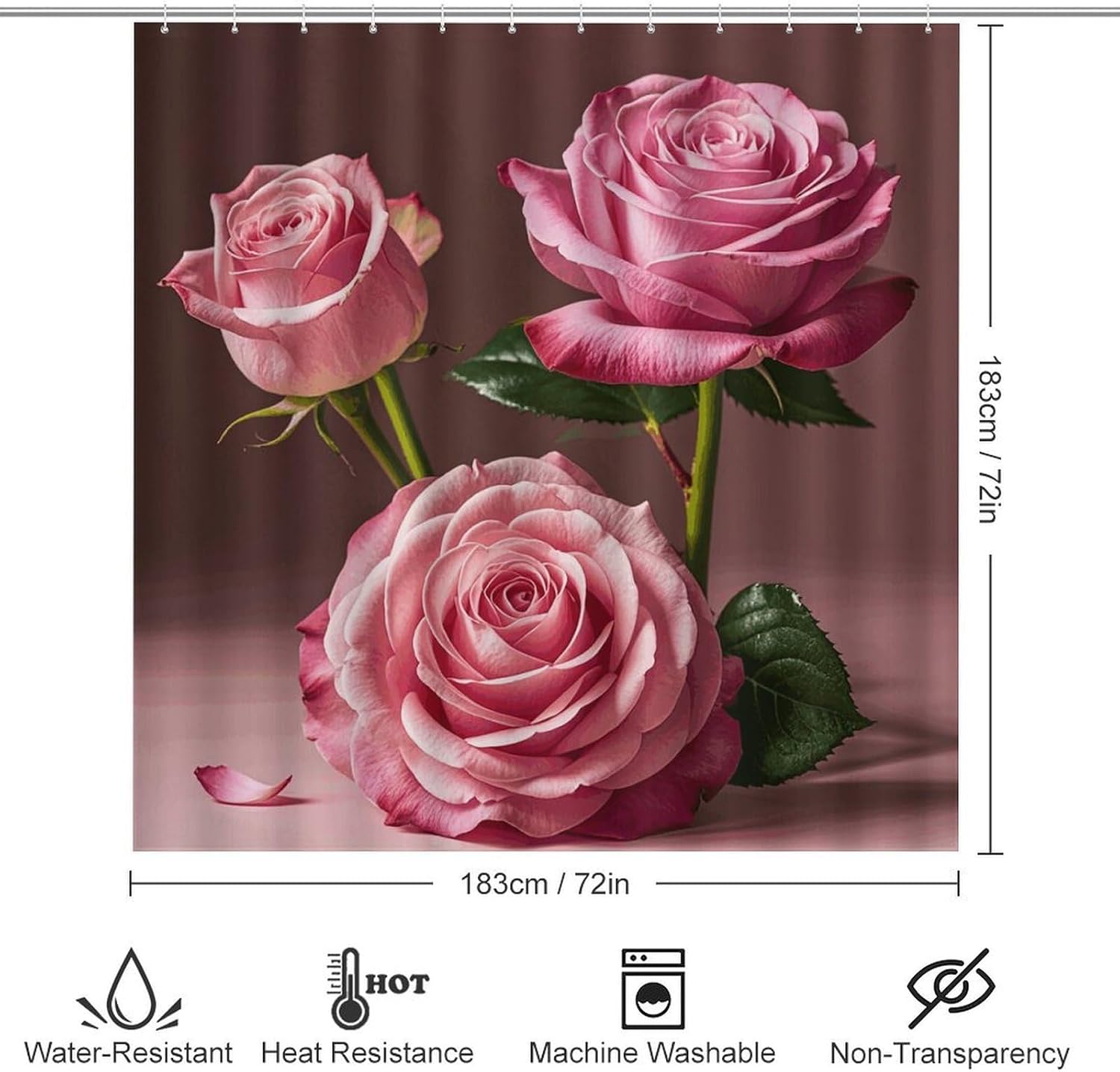 and Rose Shower Curtain Set 4 Piece, Non-Slip Bath Mat with Toilet Lid Cover and Waterproof Shower Curtain with 12 Hooks, Complete Bathroom Set for Home Decor