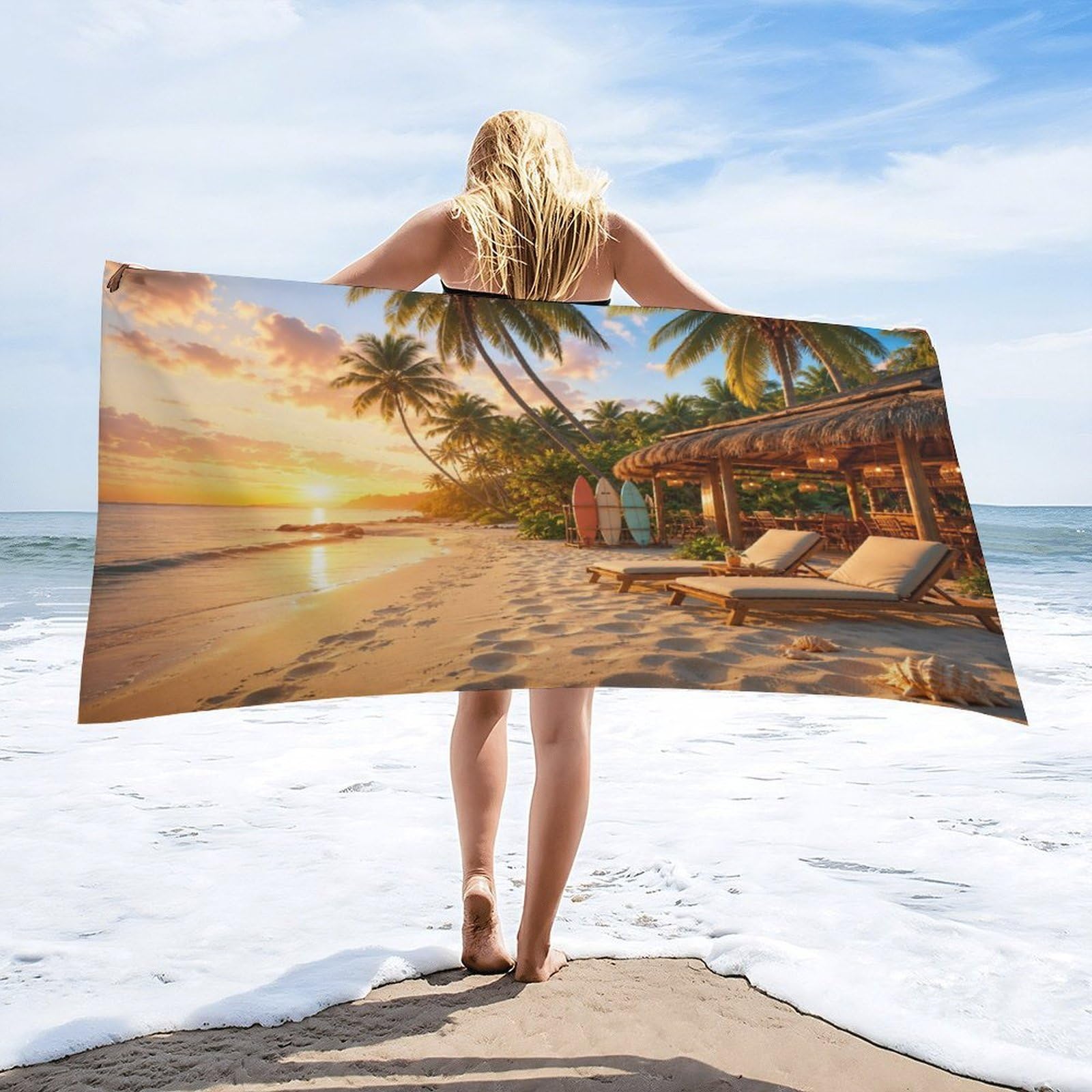 Anceky Tropical Beach Sunset Palm Trees Beach Towel 30"×60",Soft Microfiber Bath Towel Shawl, Quick Dry Absorbent Pool Spa Gym Shower Towel