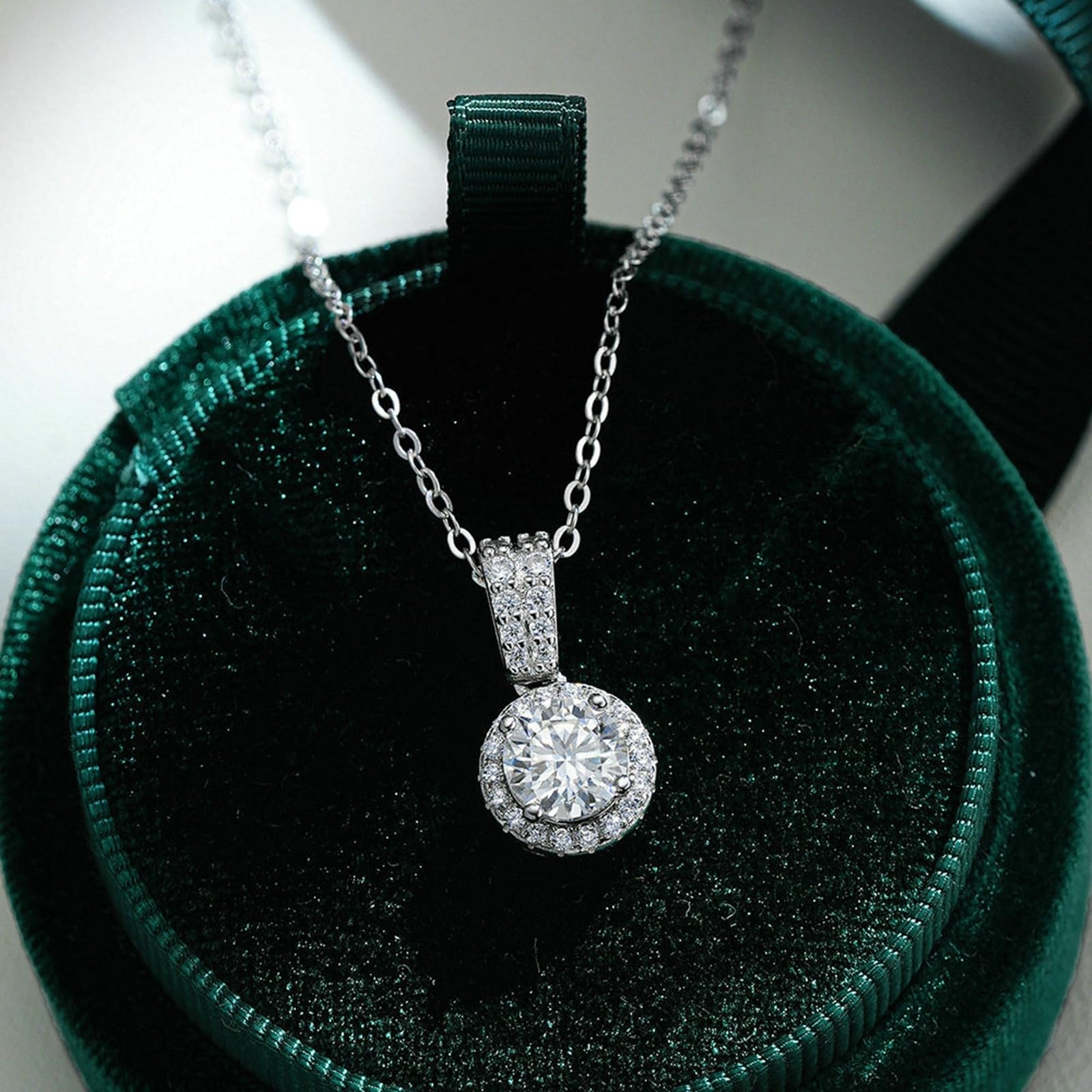 Wycian Collana da donna elegante in platino con moissanite DEF, catena halo per lei, 40 + 5 cm