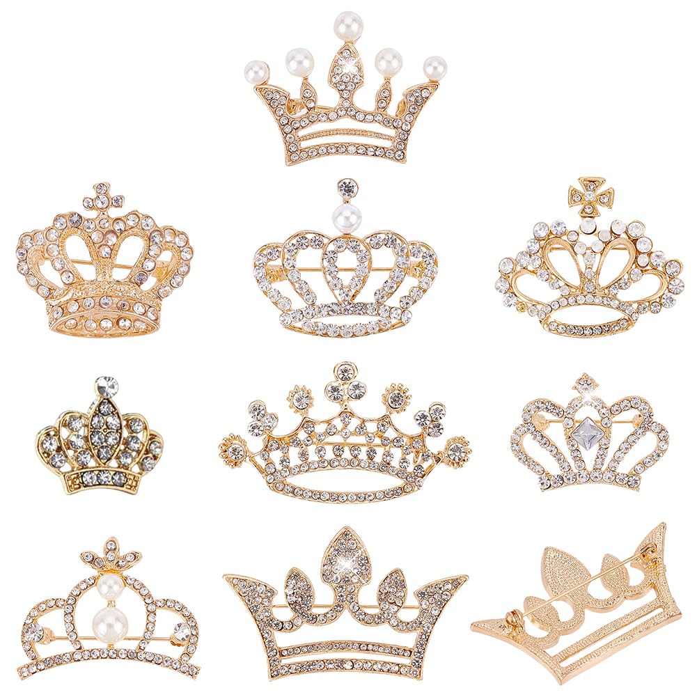 CHGCRAFT 9Pcs 9 Stili Spilla Corona Spille Strass Corona Spille Corona Lega Spille per Camicie Abiti Abito da Sposa Festa di Nozze Lunghezza da 0.94 Pollici A 1.41 Pollici, Oro Chiaro