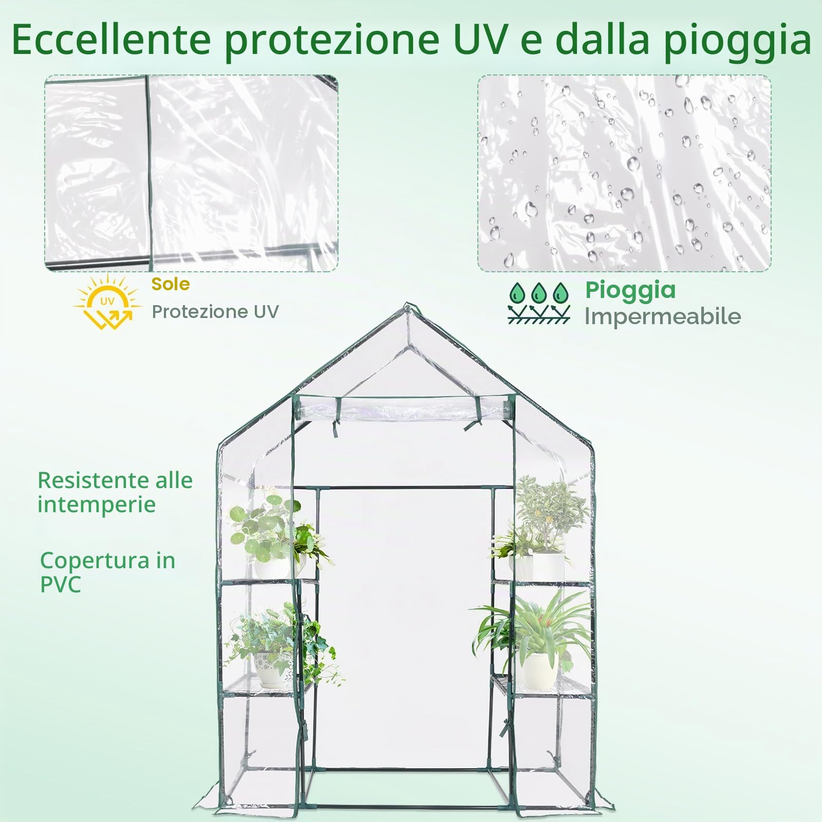 HOMASIS Serra da Giardino con Supporto per Piante, Serra per Piante Invernale, Miniserra da Balcone con Copertura in PVC e Porta Avvolgibile, 143 x 73 x 195 cm (Verde)