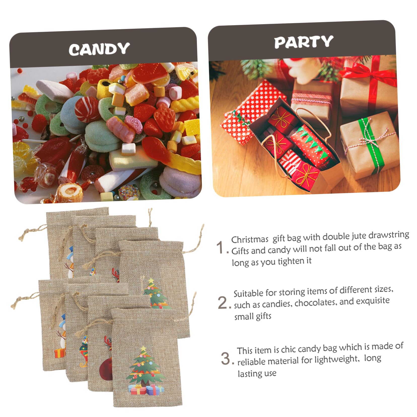 FRCOLOR 5 Juegos Saco De Navidad Regalar Bolsa De Navidad Bolsas Bolsas De Galletas Bolsitas Cajas Bolsa De Embalaje Con Cordón Mochilas De Cuerdas Lino Piezas X 5