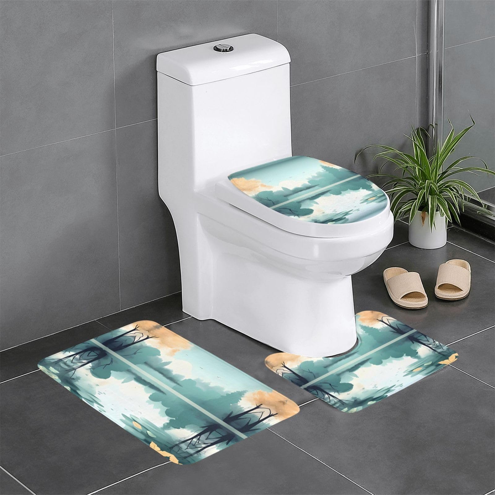 Lot de 3 tapis de salle de bain 40x61 cm avec motif feuilles pour lavabo et toilettes
