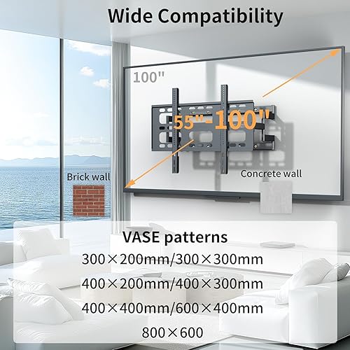 Miniatura 2 de unho Soporte de pared pesado para televisores de 55 a 100 pulgadas de hasta 264 libras, Full Motion Max VESA 31.496 x 23.622 in, soporte de TV de