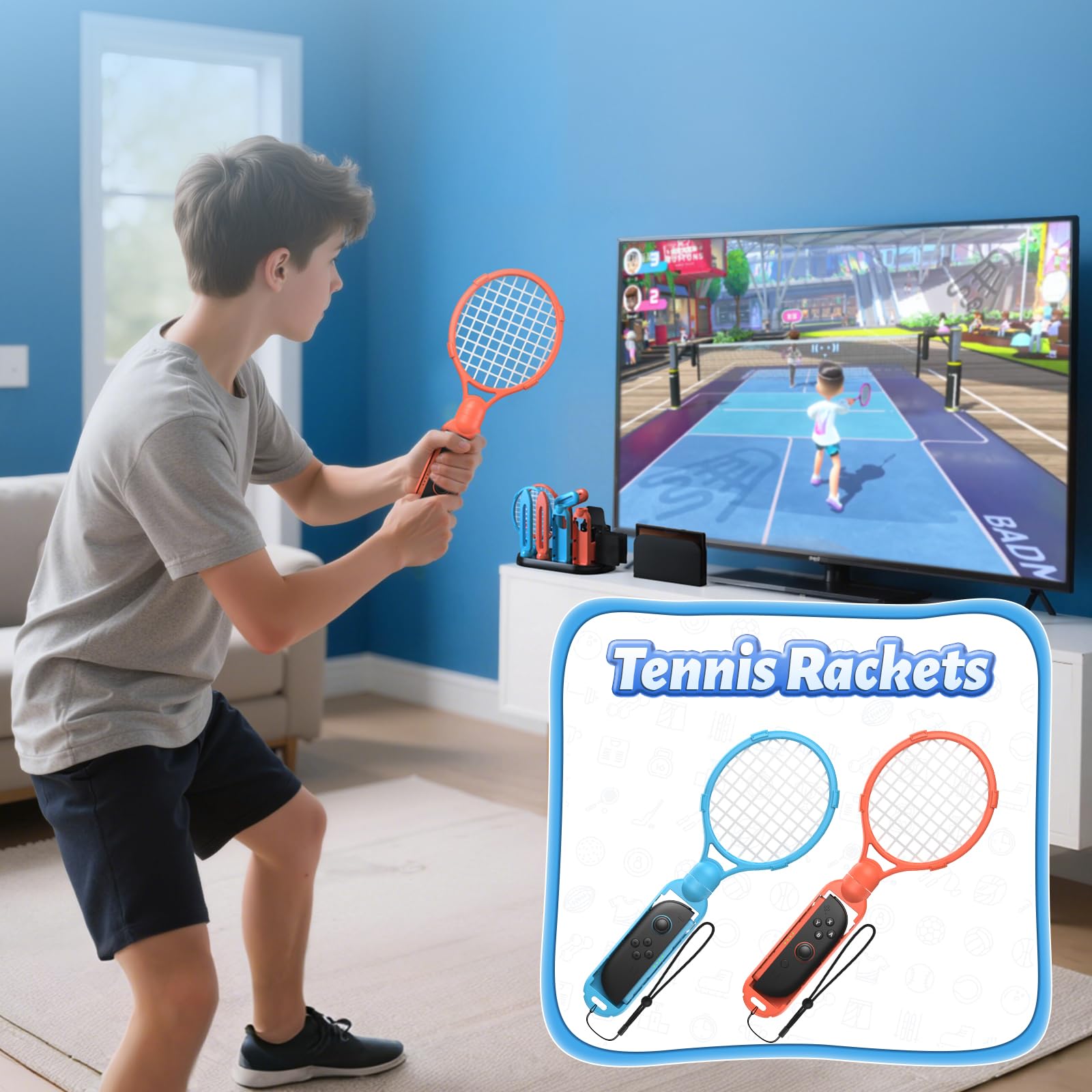 Kit d'accessoires pour Switch 2/1/OLED für Switch Sports ，FASTSNAIL Accessoires pour Nintendo Switch 2 pour Joycon, avec Bracelets ,Courroies de jambe, Raquettes de tennis, Clubs de golf, épées