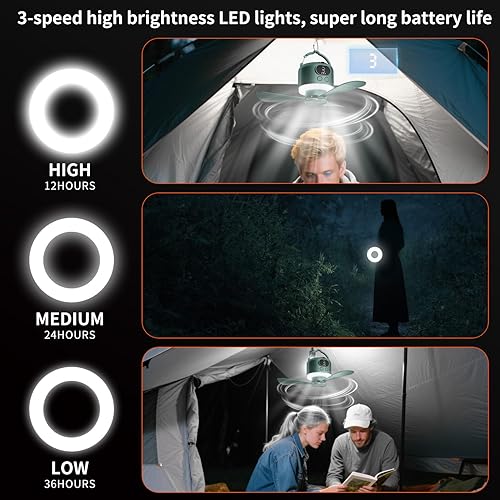 Miniatura 4 de Ventilador de techo portátil inalámbrico con control remoto, diseño de 3 cuchillas, funciona con batería de 10040 mAh, ventilador colgante