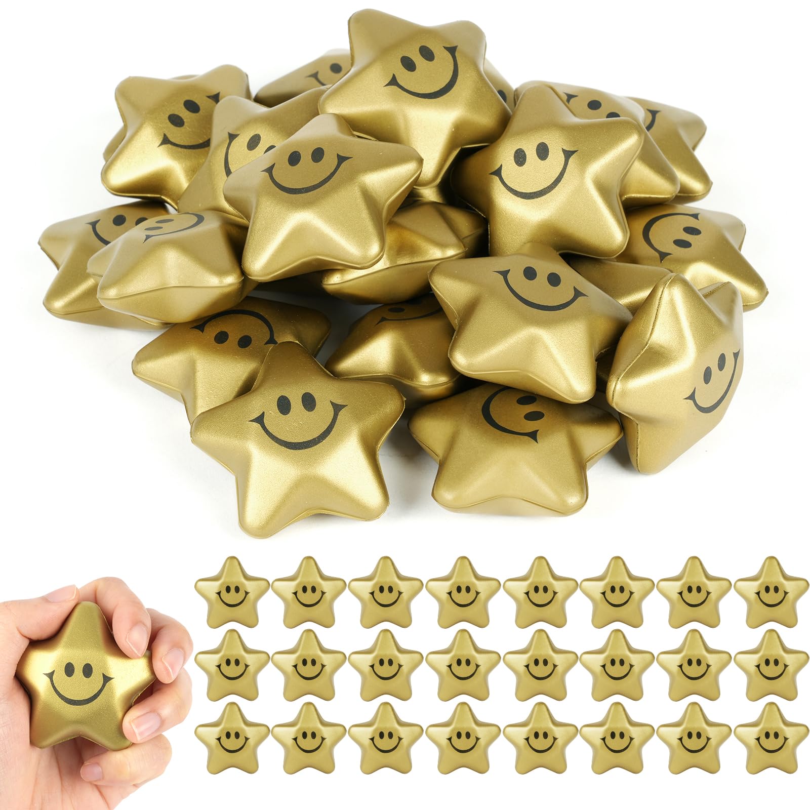 Ainiv Star Funny Face Stress Balls, 24 PCS Anti-Stress Balls for Adults, Mini Fun Star Shape Sensory Stress Ball for Kids and Adults, Hand Exercise Stress Relief Balls Toys for Anxiety Stress Relief