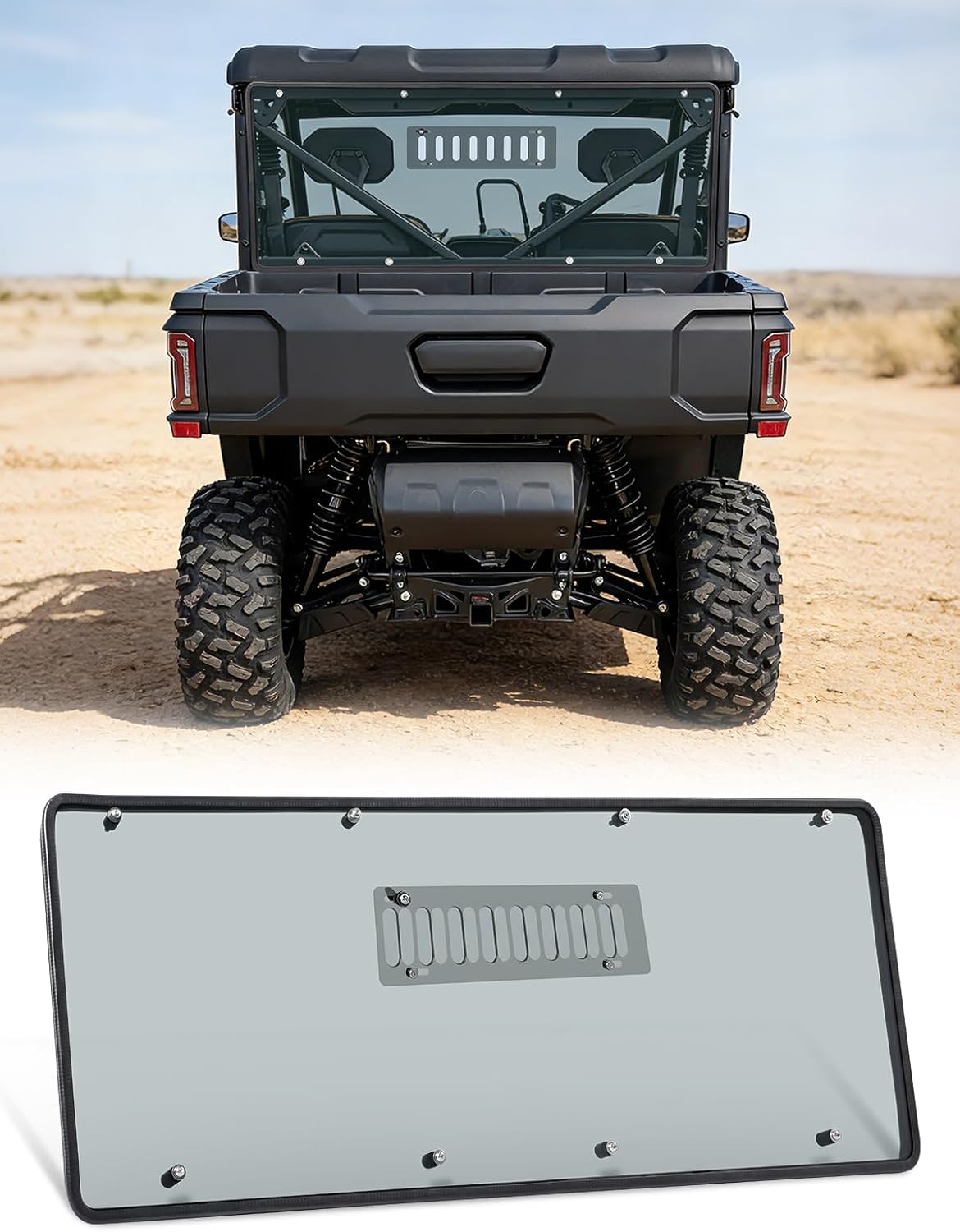 Scratch-Resistant Smoked Rear Windshield with Sliding Vent Compatible with CFMOTO UFORCE U10 Pro / U10 Pro XL 2025-2026, Hard-Coated PC Back Window for All-Season Protection